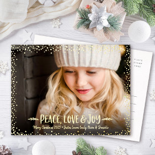 Weihnachtsfoto Frieden Liebe Freude Skript Echtgol Folien Feiertagspostkarte