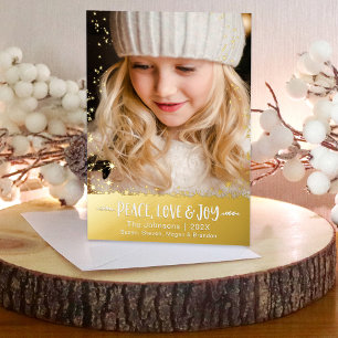 Weihnachtsfoto Frieden Liebe Freude Sterne Echtgol Folien Feiertagskarte
