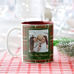 Weihnachtsfoto-Geschenke rot grün kariert elegant Zweifarbige Tasse
