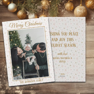 Weihnachtsfoto Goldene Schneeflocken Familienname Feiertagskarte