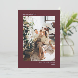 Weihnachtsfoto handgeschriebene Schrift Burgund Feiertagskarte