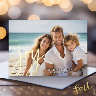 Weihnachtsfoto Horizontales Skript Gold FREUDE in Folien Feiertagskarte
