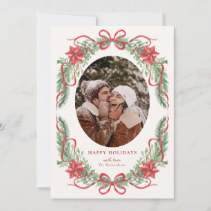 Weihnachtsfoto-Karte mit Poinsettie und Fotogitter Feiertagskarte