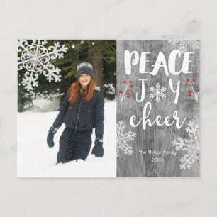 Weihnachtsfoto mit Frieden Freude Glück Silber-Sch Feiertagspostkarte