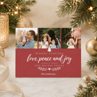 Weihnachtsfoto mit Liebe Frieden und Freude Famili
