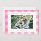 Weihnachtsfoto mit rosa Gingham-Muster Feiertagskarte (Vorderseite)