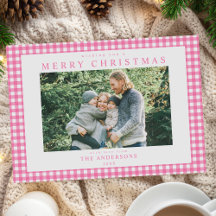 Weihnachtsfoto mit rosa Gingham-Muster