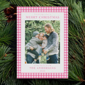 Weihnachtsfoto mit rosa Gingham-Muster Feiertagskarte