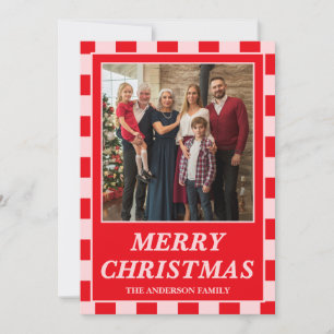 Weihnachtsfoto mit rotem Karomuster für die Famili Feiertagskarte