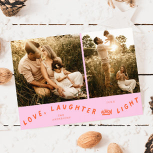 Weihnachtsfoto Orange Pink Liebe Lachen Licht Feiertagskarte