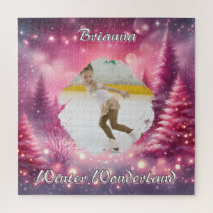 Weihnachtsfoto und Name Winter mit rosa Verlauf Puzzle