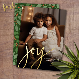 Weihnachtsfoto Vertikal - Skript Gold FREUDE in Fo Folien Feiertagskarte