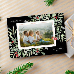 Weihnachtsfoto Winterlaub Rote Beeren Feiertagskarte