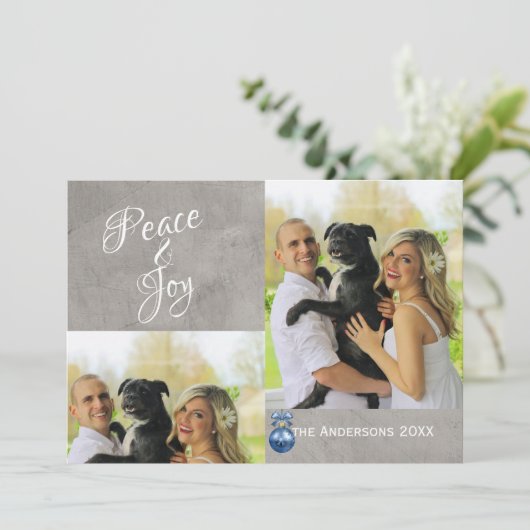 Weihnachtsfotokarte blau verziert feiertagskarte (Stehend Vorderseite)