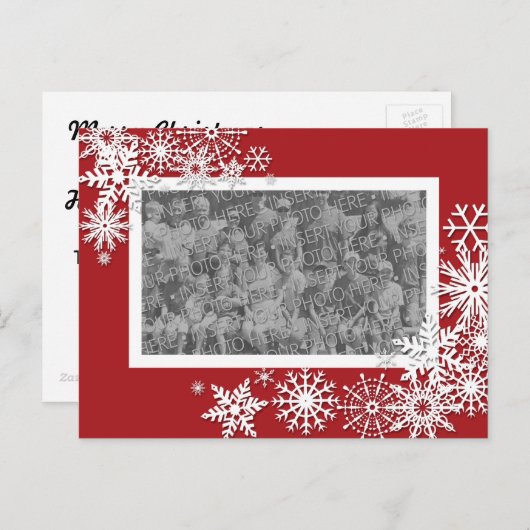 Weihnachtsfotokarte mit Schneeflocken Feiertagspostkarte (Vorne/Hinten)