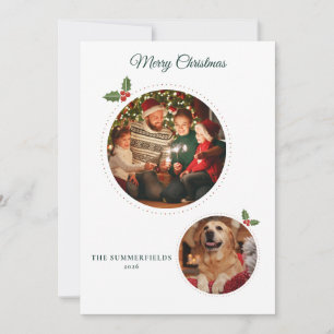 Weihnachtsfotos von Familie und Hund Botanisch Feiertagskarte