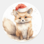 Weihnachtsfox auf Weiß Runder Aufkleber (Vorderseite)