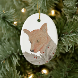Weihnachtsfox aus Holz Keramik Ornament