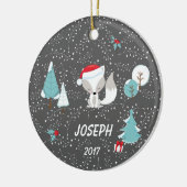 Weihnachtsfox-Baum-graue Wintersprigs-Verzierung Keramikornament (Links)