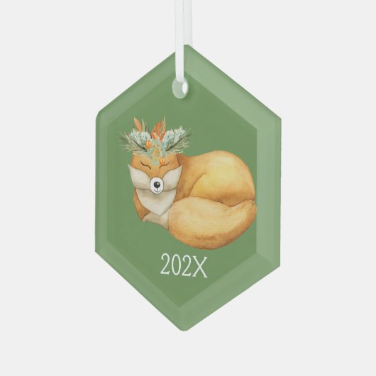 Weihnachtsfox für Aquarellfarben Jahr Ornament Aus Glas (Vorderseite Links)