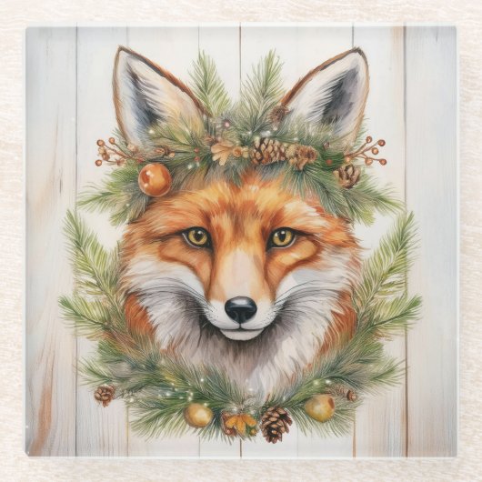 Weihnachtsfox Glasuntersetzer (Vorderseite)