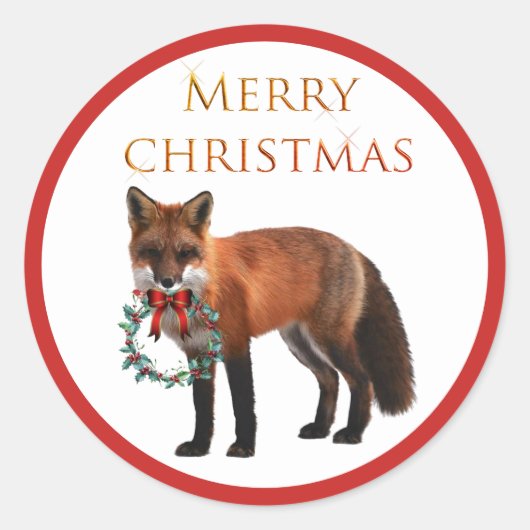 Weihnachtsfox Glossy Round Aufkleber (Vorderseite)