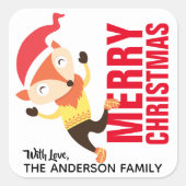 Weihnachtsfox-Label Quadratischer Aufkleber (Vorderseite)