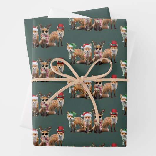 Weihnachtsfox liebt Familie Tier Weihnachtsfeierta Geschenkpapier Set (Beispiel)