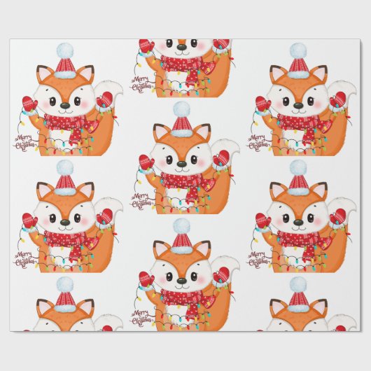 Weihnachtsfox mit Lichtern Geschenkpapier (Flach)