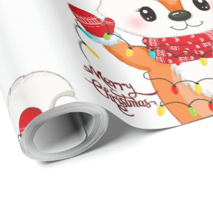 Weihnachtsfox mit Lichtern Geschenkpapier