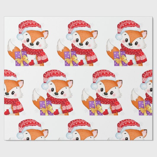 Weihnachtsfox mit Lila Geschenk Geschenkpapier (Flach)