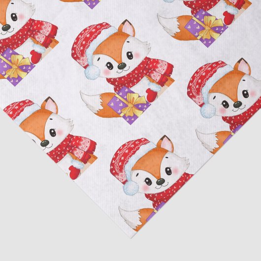 Weihnachtsfox mit Lila Geschenk Seidenpapier (Ausschnitt)