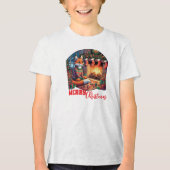 Weihnachtsfox mit Strümpfen und Holly Tri-Blend Shirt (Vorderseite)