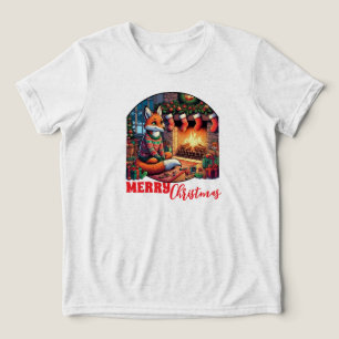 Weihnachtsfox mit Strümpfen und Holly Tri-Blend Shirt