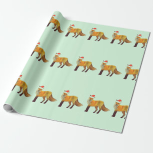 Weihnachtsfox-Polka-Punkt aquamarin Geschenkpapier
