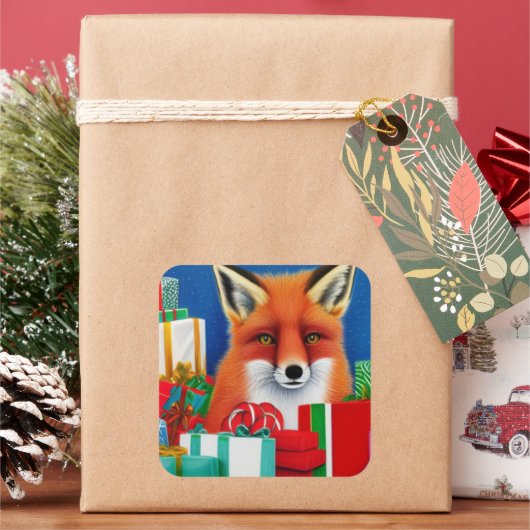 Weihnachtsfox Quadratischer Aufkleber (Feiertag)
