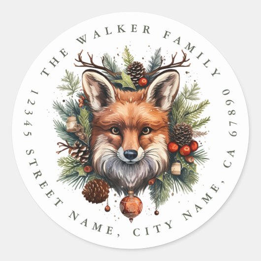 Weihnachtsfox-Round-Stickers Runder Aufkleber (Vorderseite)