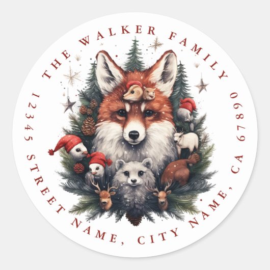 Weihnachtsfox-Round-Stickers Runder Aufkleber (Vorderseite)