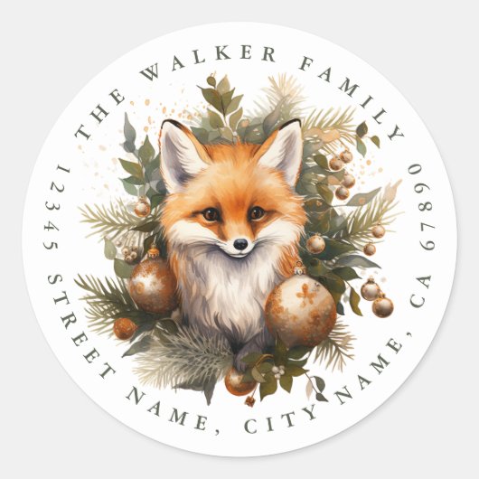 Weihnachtsfox-Round-Stickers Runder Aufkleber (Vorderseite)