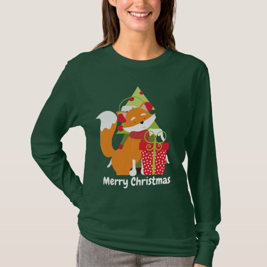Weihnachtsfox und Baum hinzufügen Nachricht Frauen T-Shirt (Vorderseite)