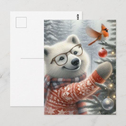 Weihnachtsfox und Kardinal Postkarte (Vorne/Hinten)