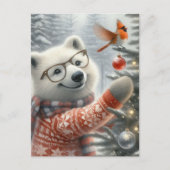 Weihnachtsfox und Kardinal Postkarte (Vorderseite)