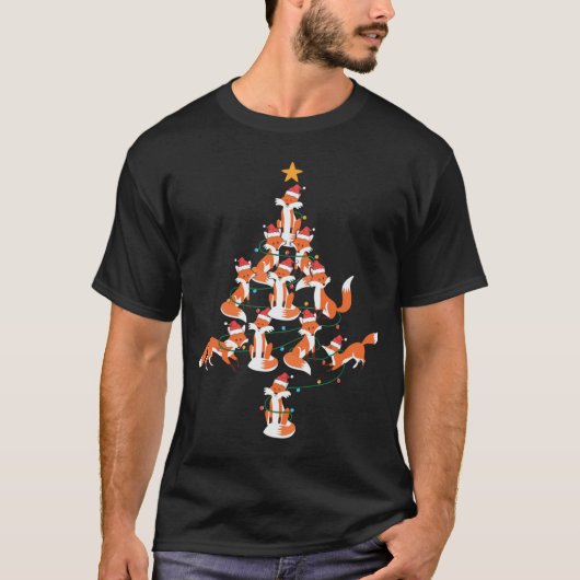 Weihnachtsfox Weihnachtsmannmütze Tree Lights T-Shirt (Vorderseite)