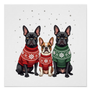 Weihnachtsfranzösische Bulldoggen Xmas Französisch Poster