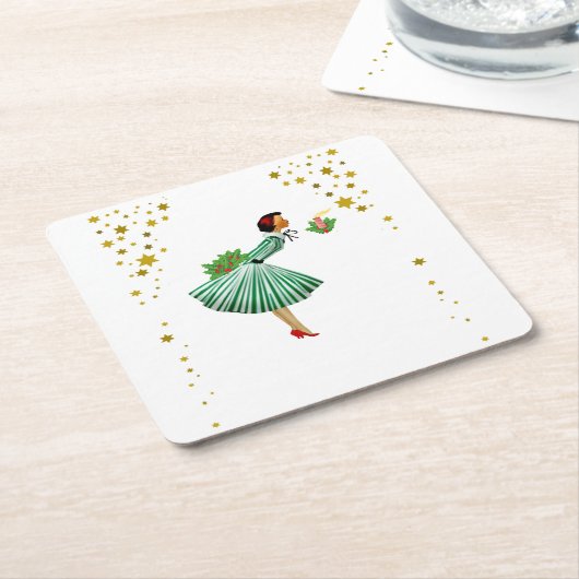 Weihnachtsfrau haucht eine Kerze aus Rechteckiger Pappuntersetzer (angewinkelt)