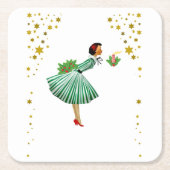 Weihnachtsfrau haucht eine Kerze aus Rechteckiger Pappuntersetzer (Vorderseite)