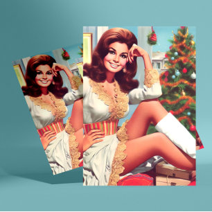Weihnachtsfrau im Retro-Stil Postkarte