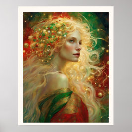 Weihnachtsfrau mit Blond Hair Art Nuevo Poster