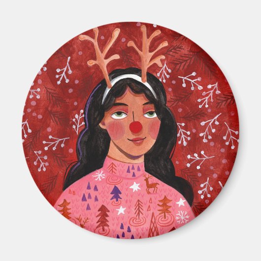 Weihnachtsfrau Rot Magnet (Vorne)