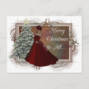 Weihnachtsfrau (rotes Kleid Design) Postkarten
